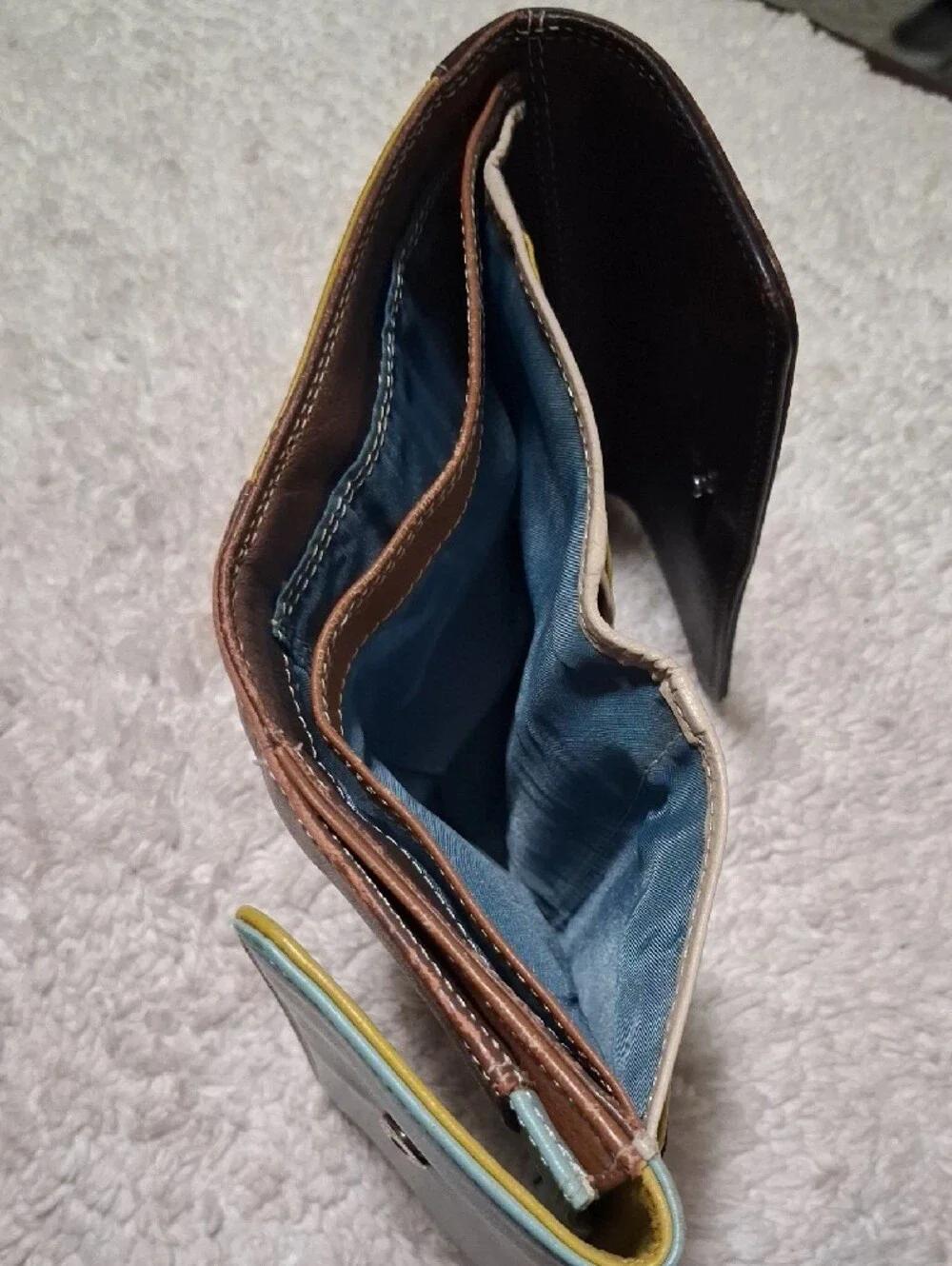 Tri-Tone Leather Wallet in Black, Brown and Light Blue